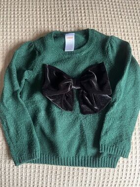 Gymboree Emerald Green Knit Sweater with Black Velvet Bow